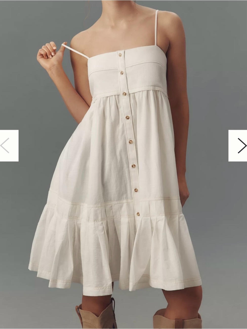 Anthropologie Cream Button-Front Spaghetti Strap Sundress